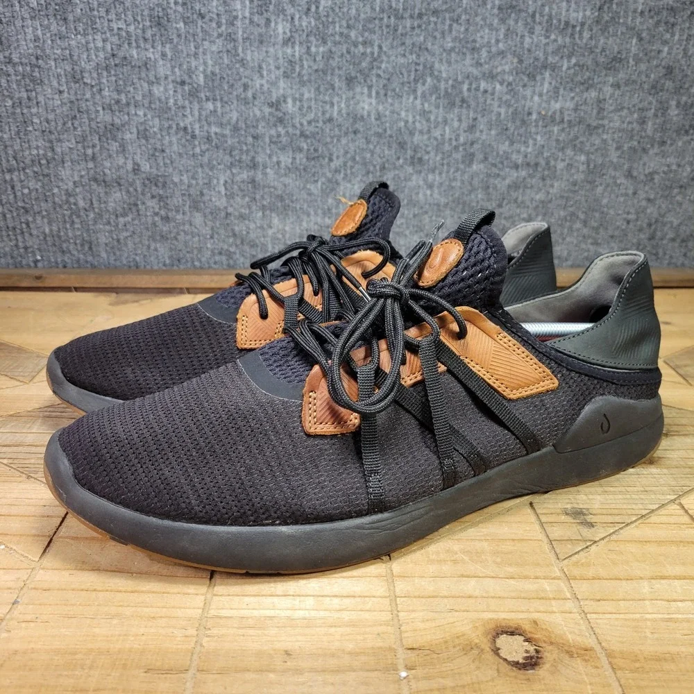 Olukai Mio Li Mens 14 Lace Up Mesh Athletic Shoes Casual Black Brown‎ Sneakers - Picture 2 of 13